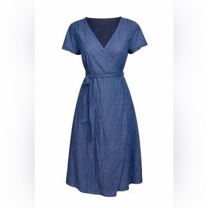 Draper James‎ Blue Wrap Dress Cotton Cottagecore Southern Charm Midi-Size 12